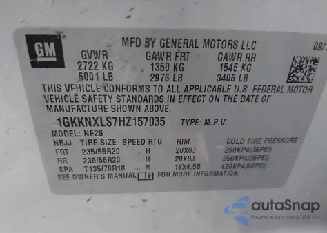 2017 GMC Acadia Denali z USA, uszkodzony, nr VIN 1GKKNXLS7HZ157035